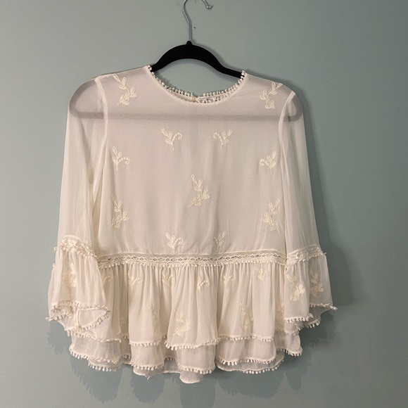 Zara White Peasant Blouse with Embroidery, S - Picture 2 of 10